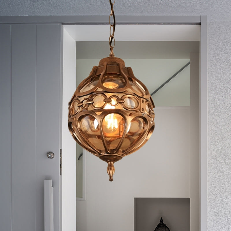 Amber Glass Round Hanging Light Farmhouse Ceiling Pendant NALANI