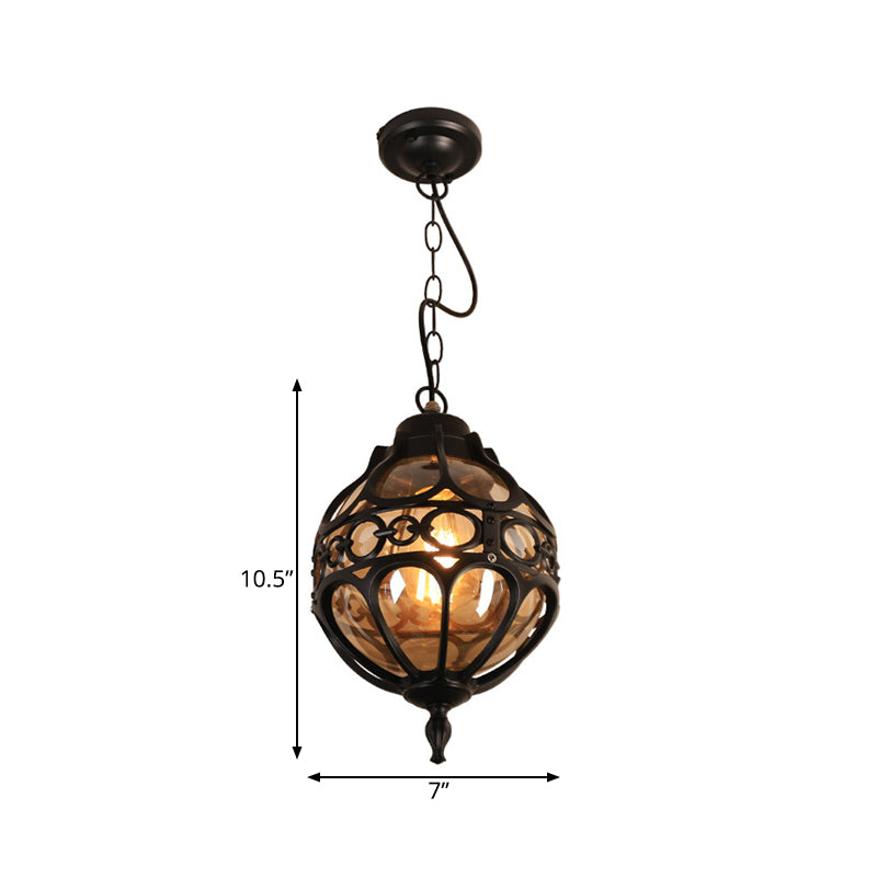 Amber Glass Round Hanging Light Farmhouse Ceiling Pendant NALANI