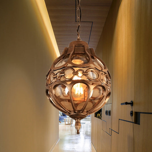 Amber Glass Round Hanging Light Farmhouse Ceiling Pendant Brass NALANI