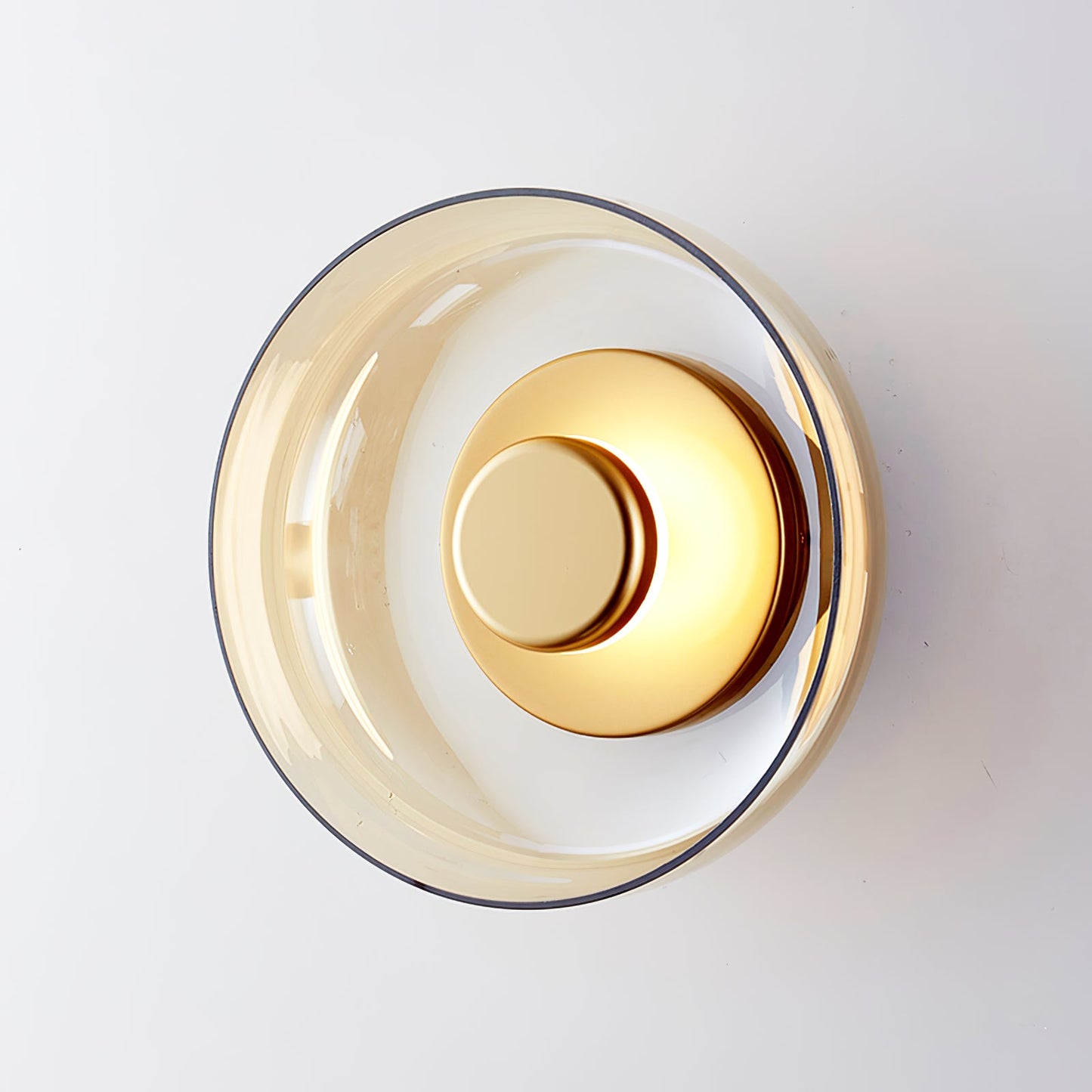 Ambient LED Wall Light With Glass And Brass Screen ∅ 3.9″ x H 9″ Dia 10cm x H 23cm Brass & Amber glass NALANI