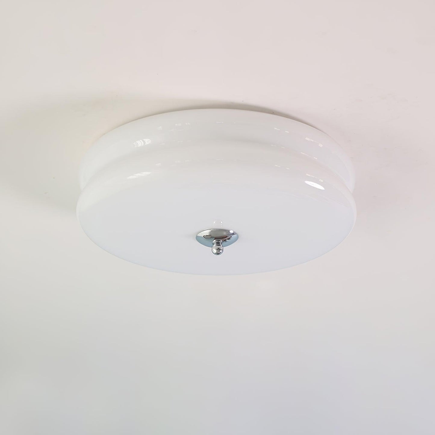 Art Deco Vintage Ceiling Light With White Glass Shade Chrome+White NALANI