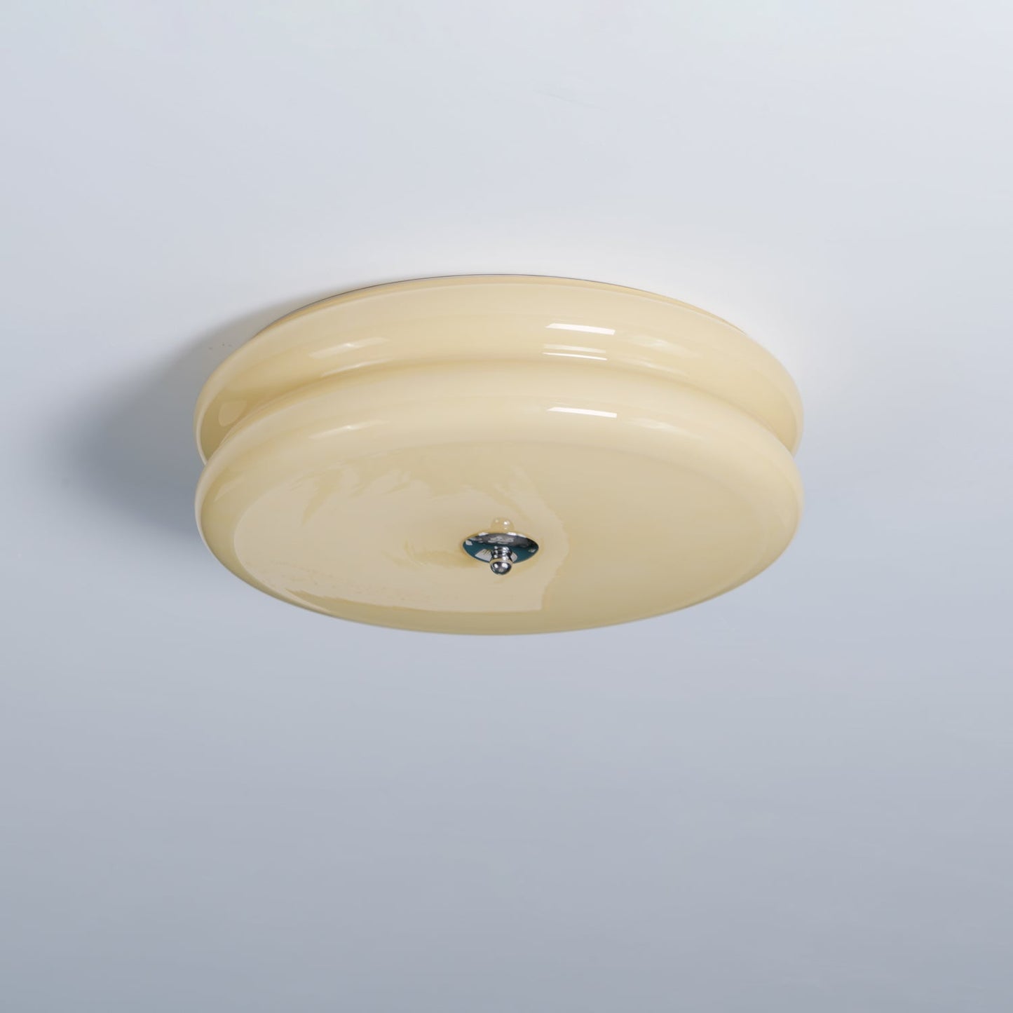 Art Deco Vintage Ceiling Light With White Glass Shade ∅ 15.7″ x H 5.1″ Dia 40cm x H 13cm Chrome+Beige NALANI