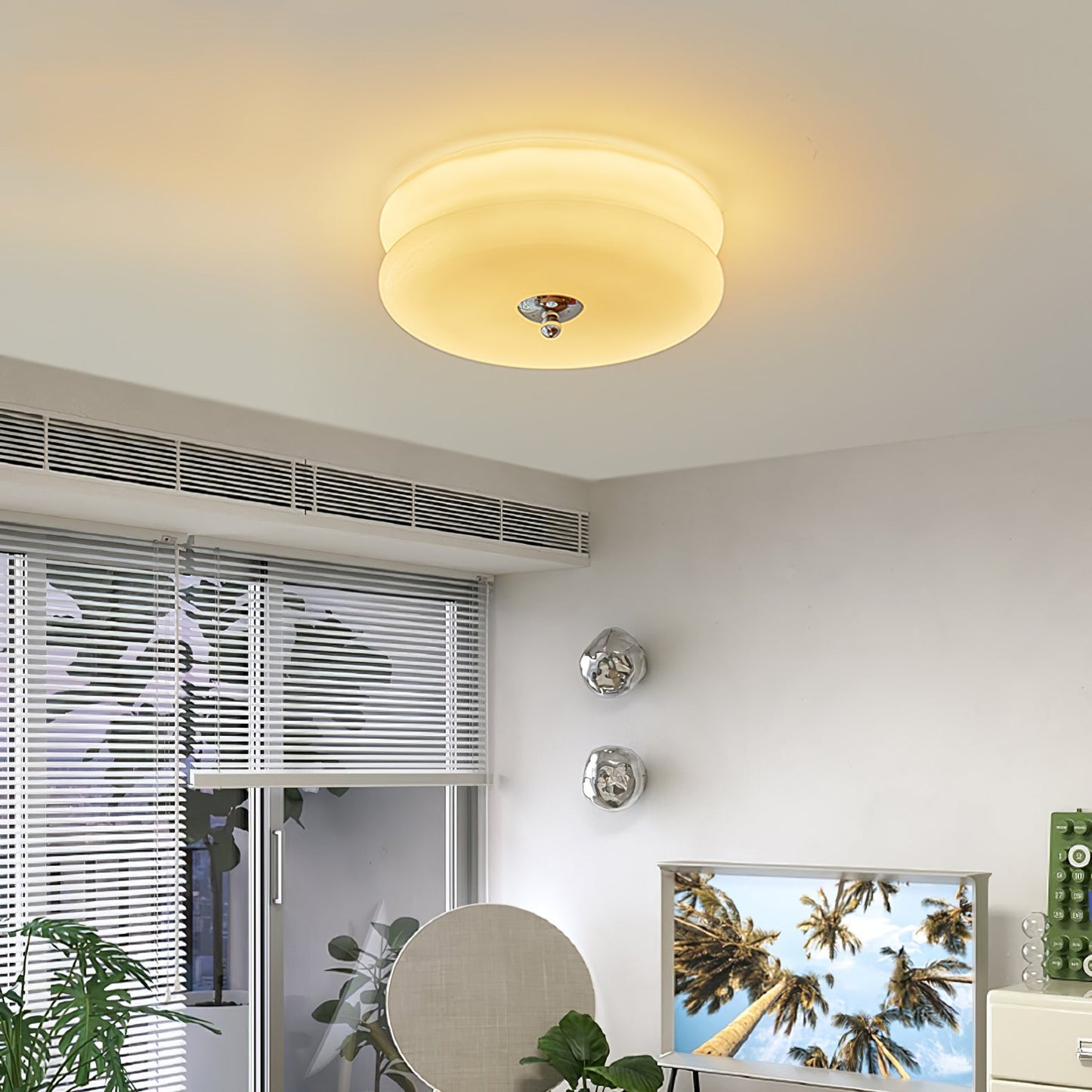 Art Deco Vintage Ceiling Light With White Glass Shade NALANI