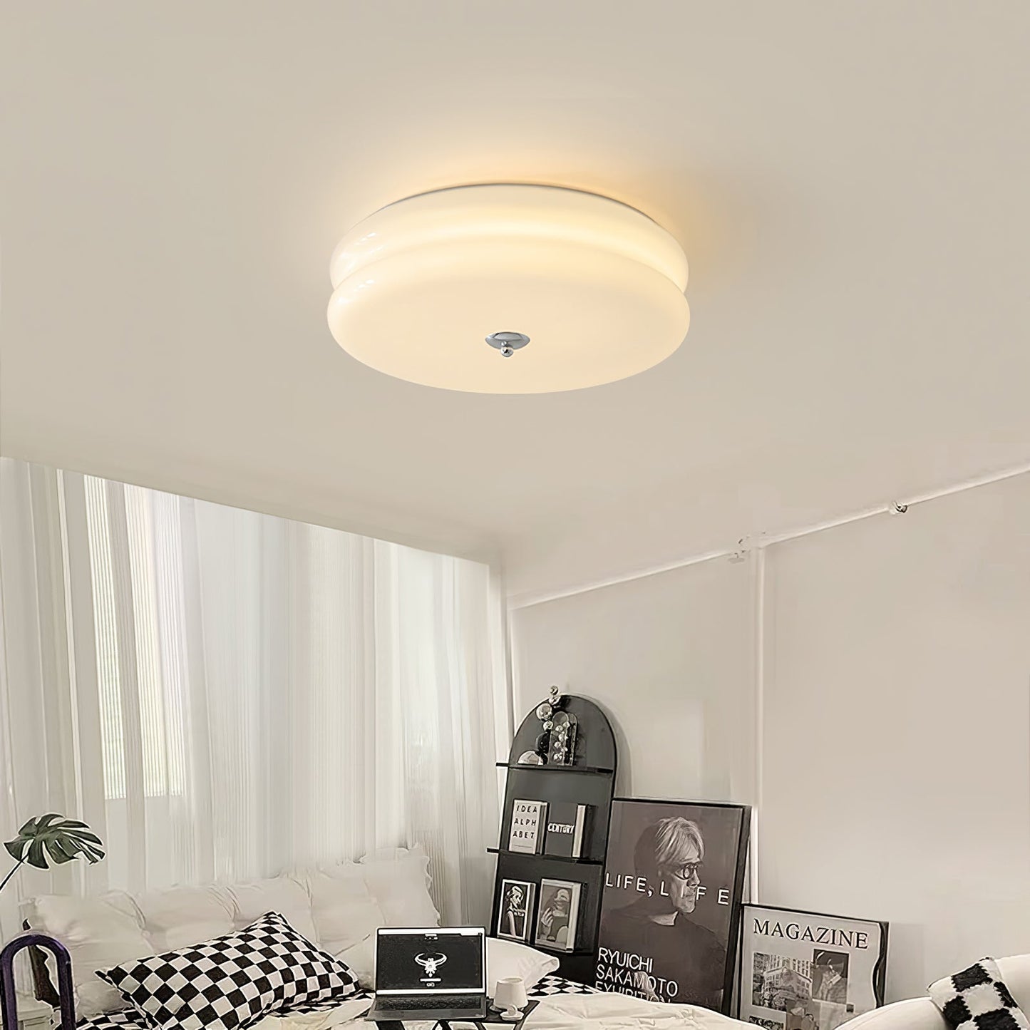 Art Deco Vintage Ceiling Light With White Glass Shade NALANI