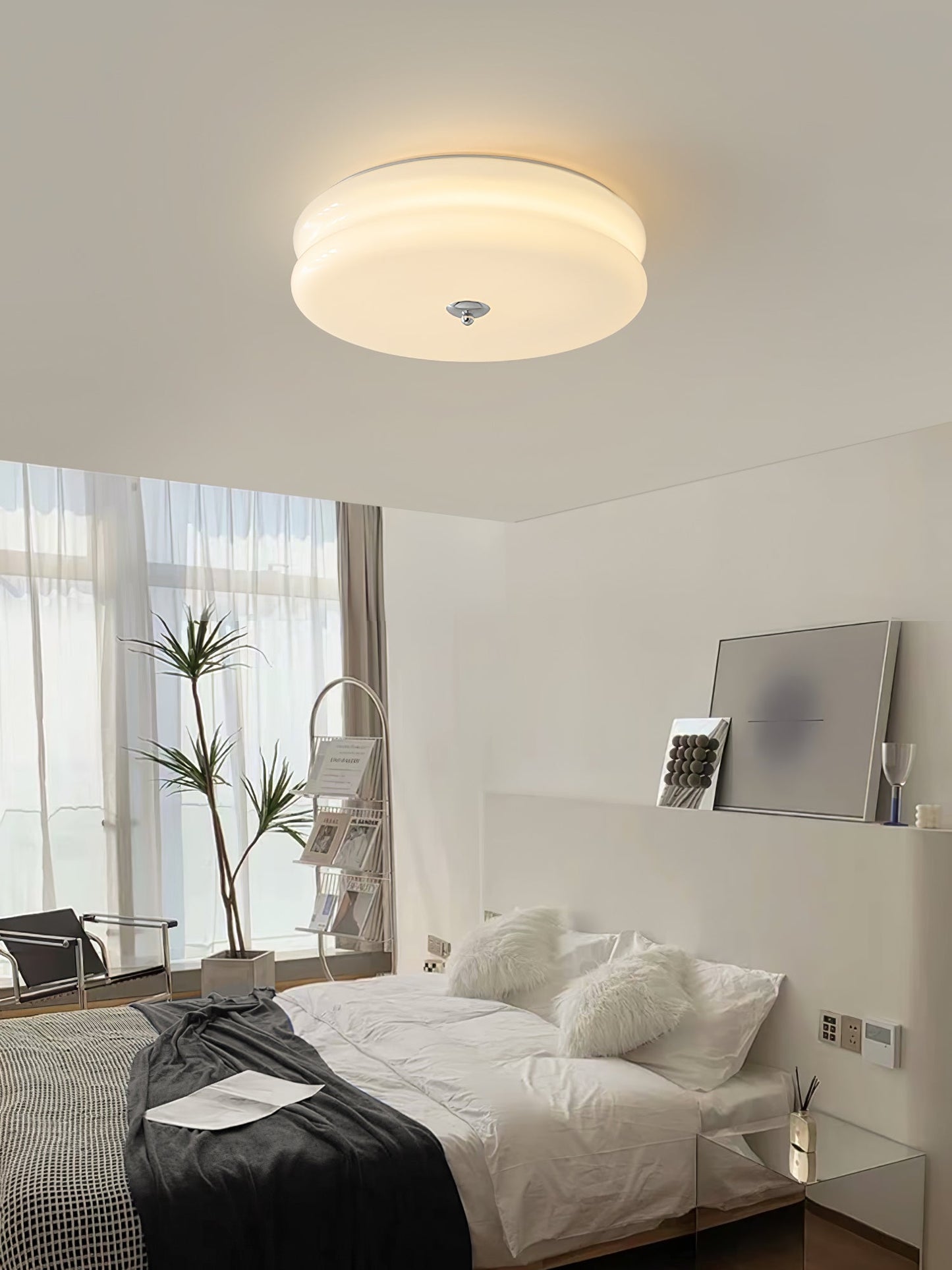 Art Deco Vintage Ceiling Light With White Glass Shade NALANI