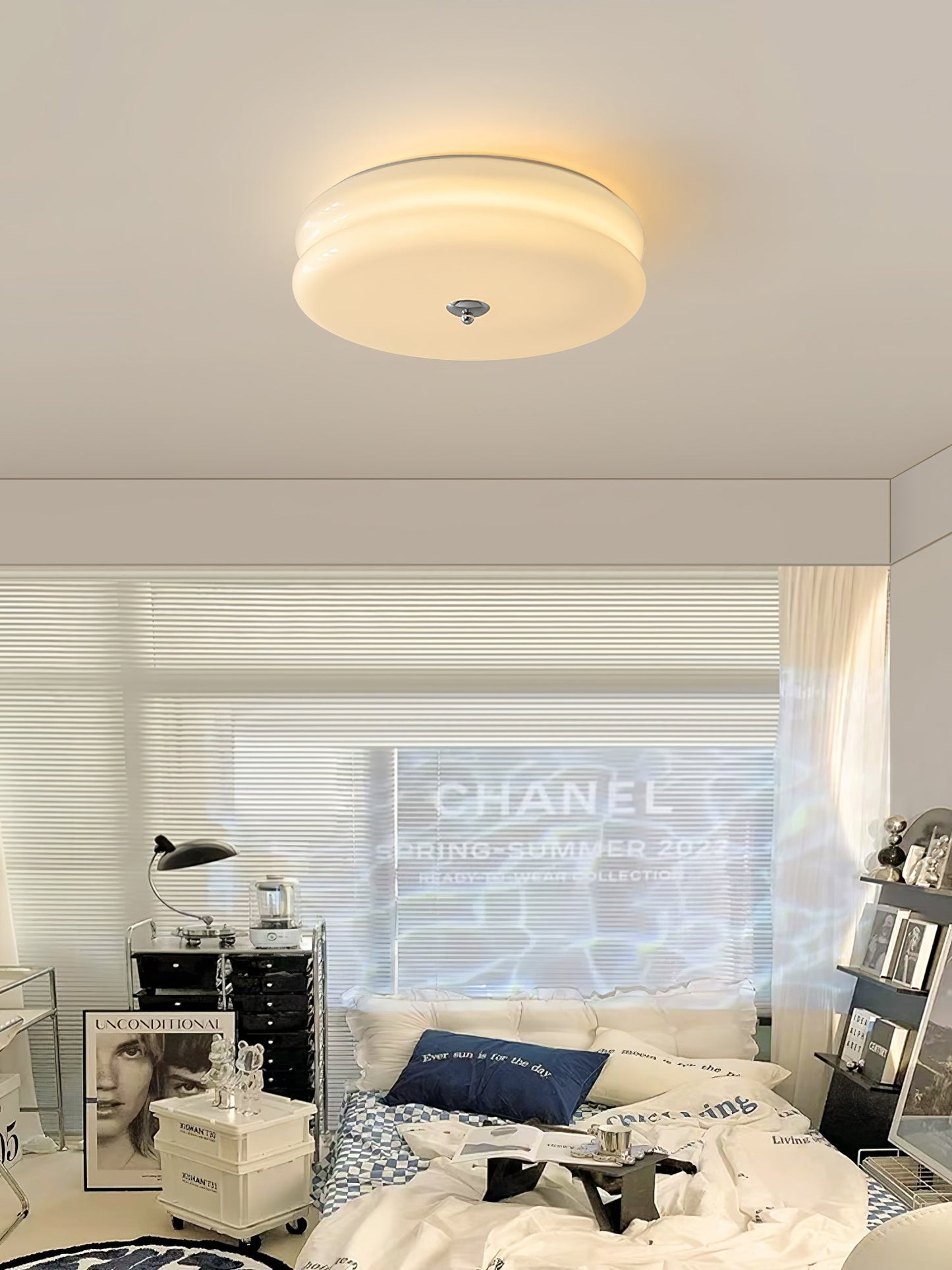 Art Deco Vintage Ceiling Light With White Glass Shade NALANI