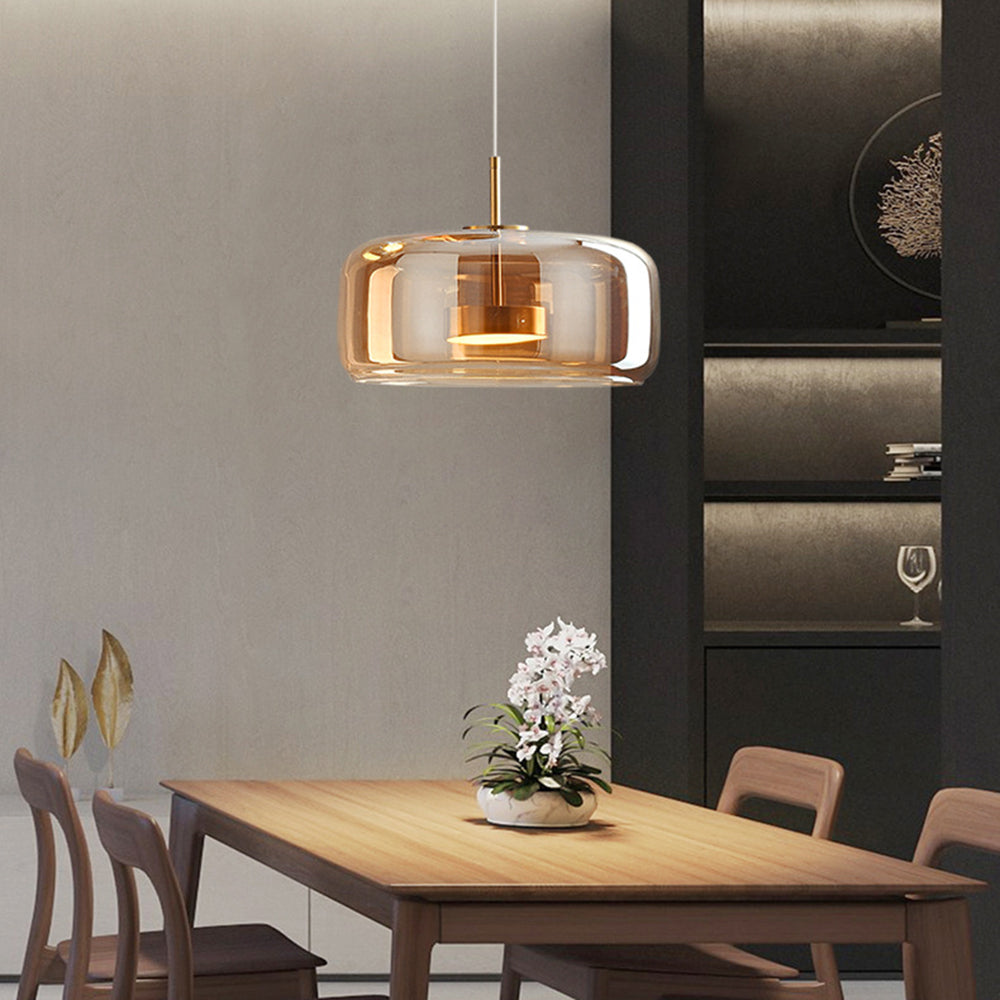 Artisan LED Hanging Lamp with Metal and Amber Glass Design Amorious 35cm NaLani
