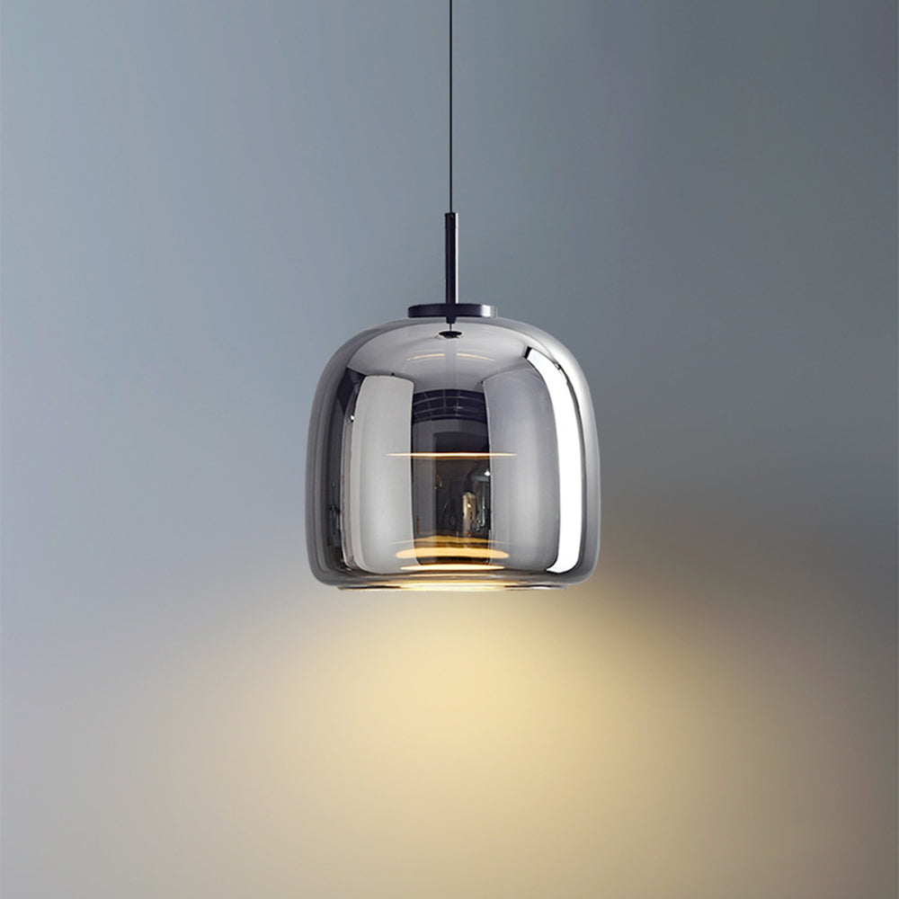 Artisan LED Hanging Lamp with Metal and Amber Glass Design Flue -gray 25cm NaLani