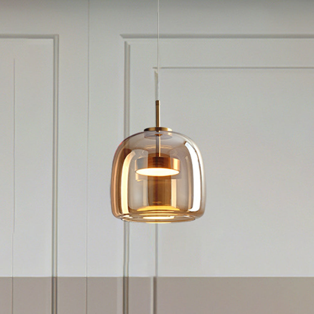 Artisan LED Hanging Lamp with Metal and Amber Glass Design Amorious 25cm NaLani