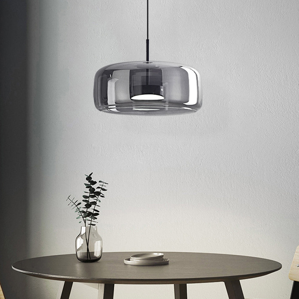 Artisan LED Hanging Lamp with Metal and Amber Glass Design Flue -gray 35cm NaLani