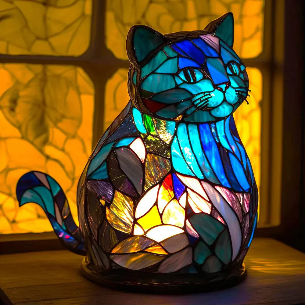 Artistic Glass Animal Motif Lamp for Stylish Home Decor CAT 15cm NaLani