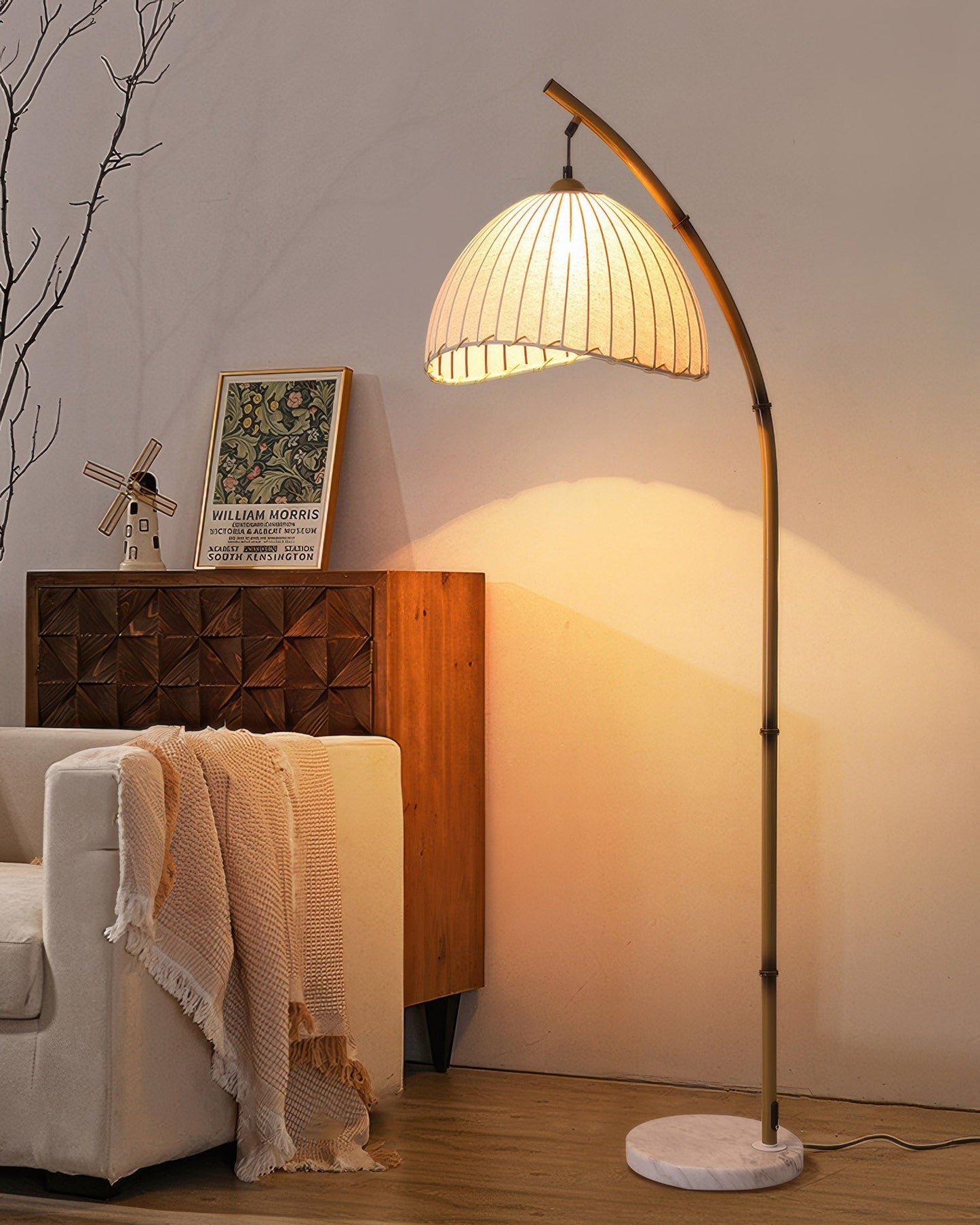 Bamboo Floor Lamp With Fabric Shade For Serene Zen Ambience NALANI
