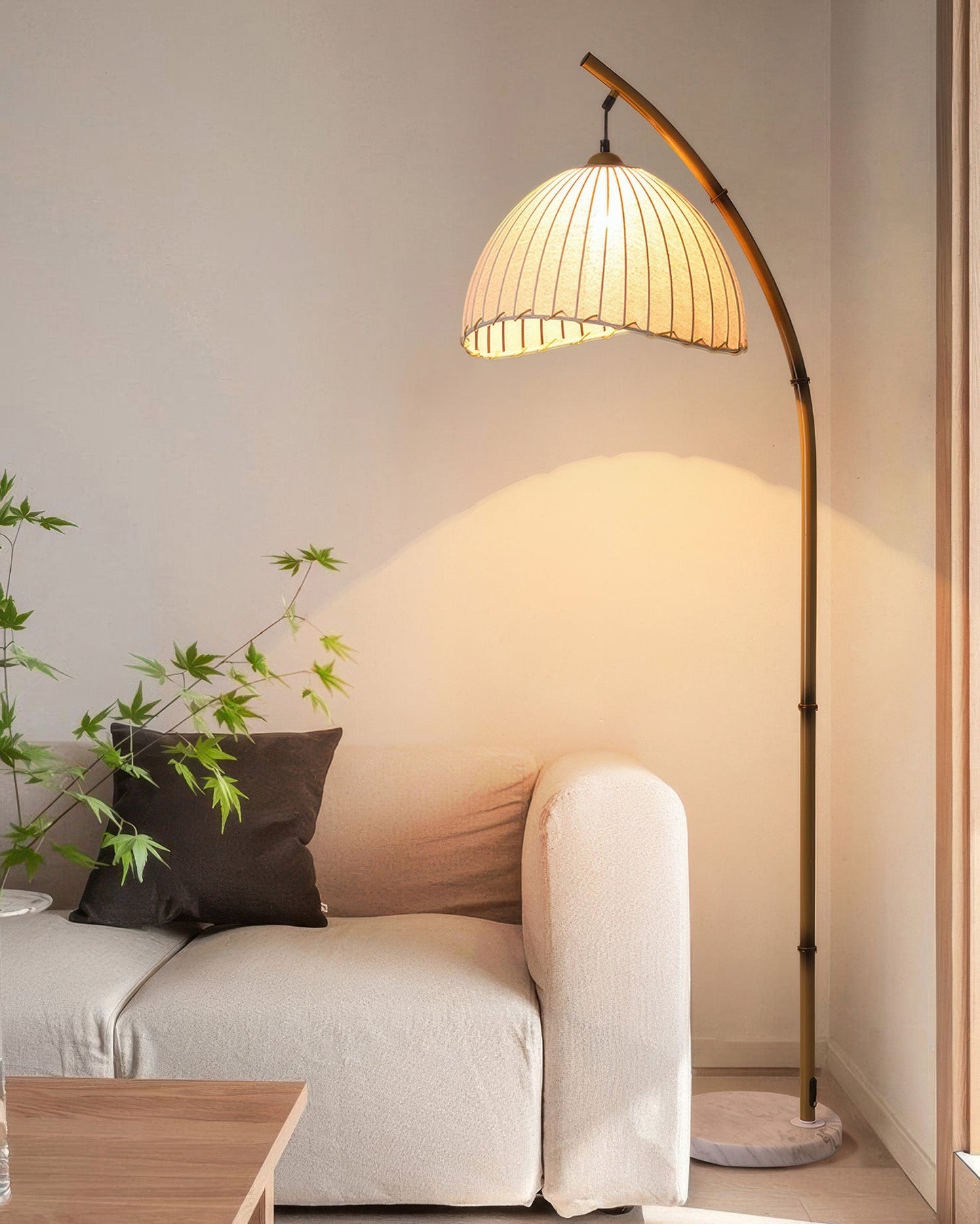 Bamboo Floor Lamp With Fabric Shade For Serene Zen Ambience NALANI