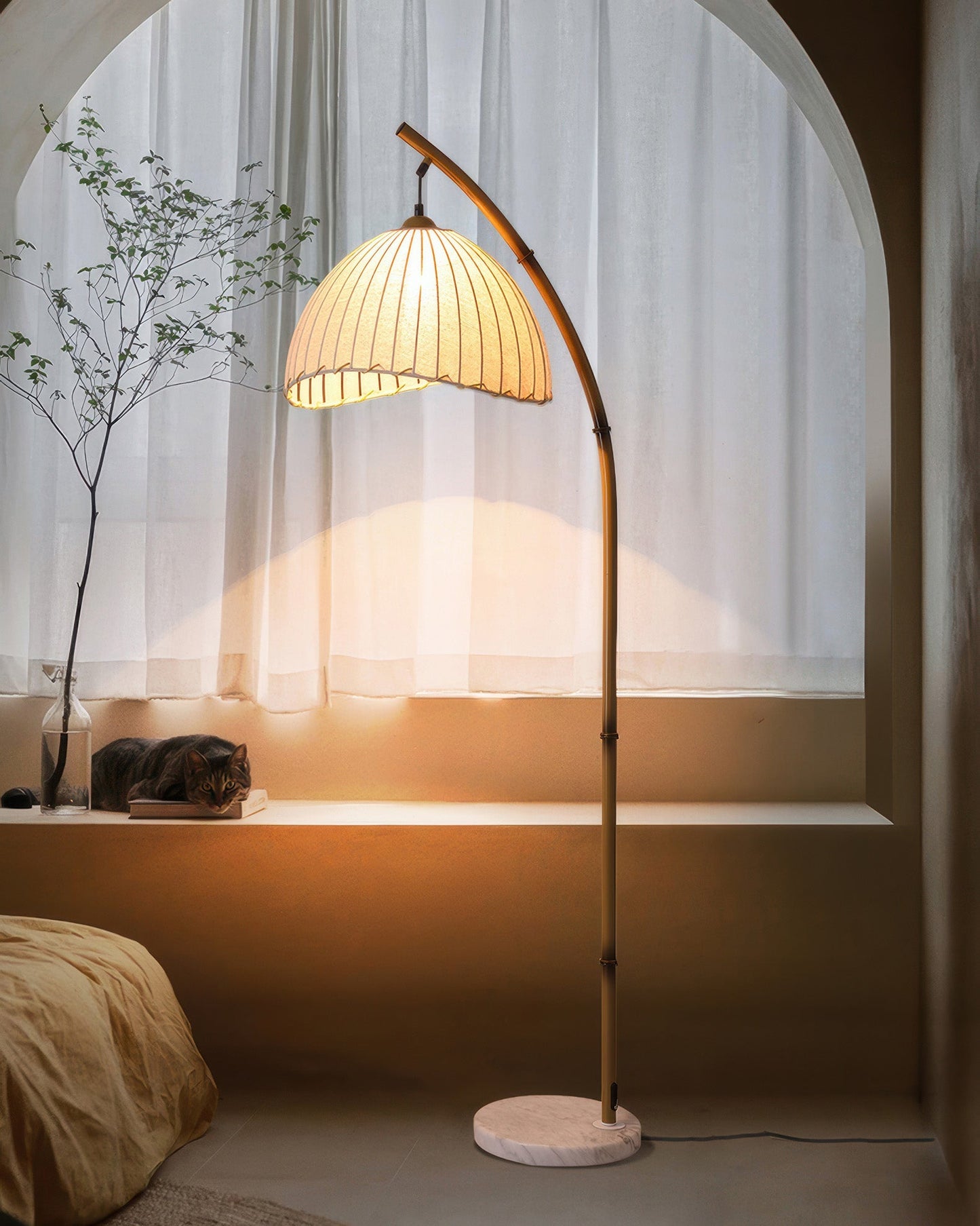 Bamboo Floor Lamp With Fabric Shade For Serene Zen Ambience NALANI