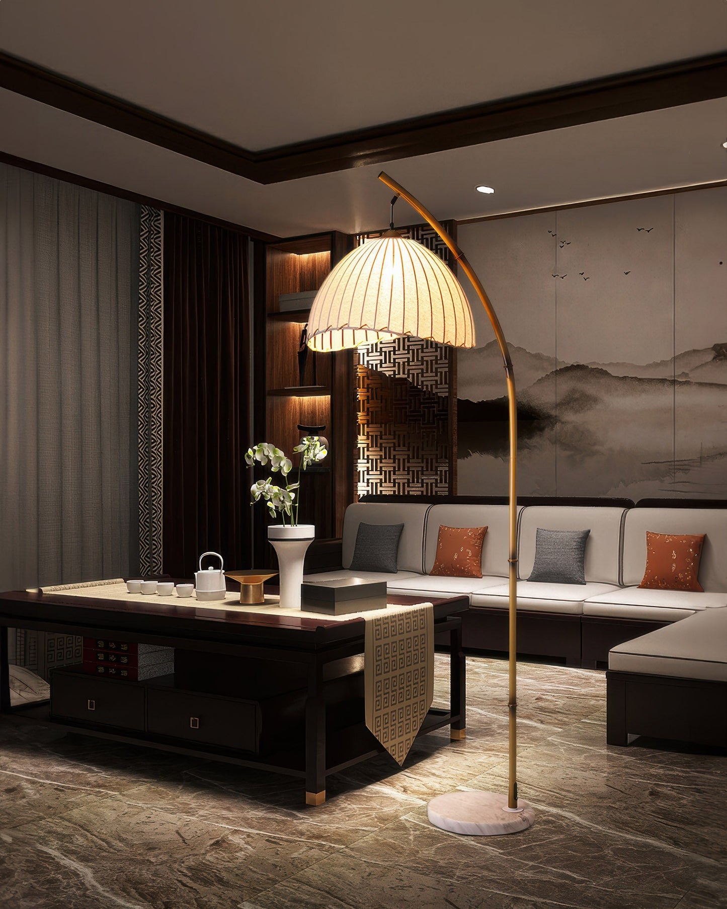 Bamboo Floor Lamp With Fabric Shade For Serene Zen Ambience NALANI