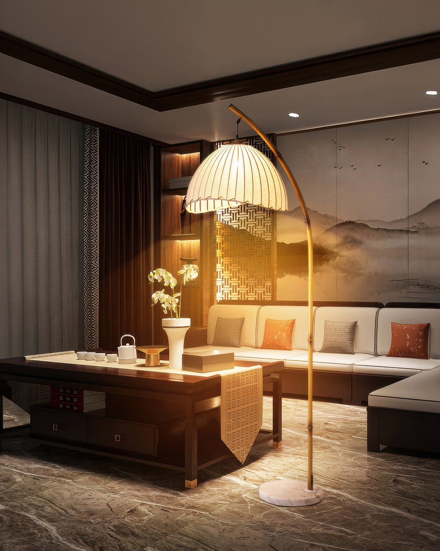 Bamboo Floor Lamp With Fabric Shade For Serene Zen Ambience NALANI