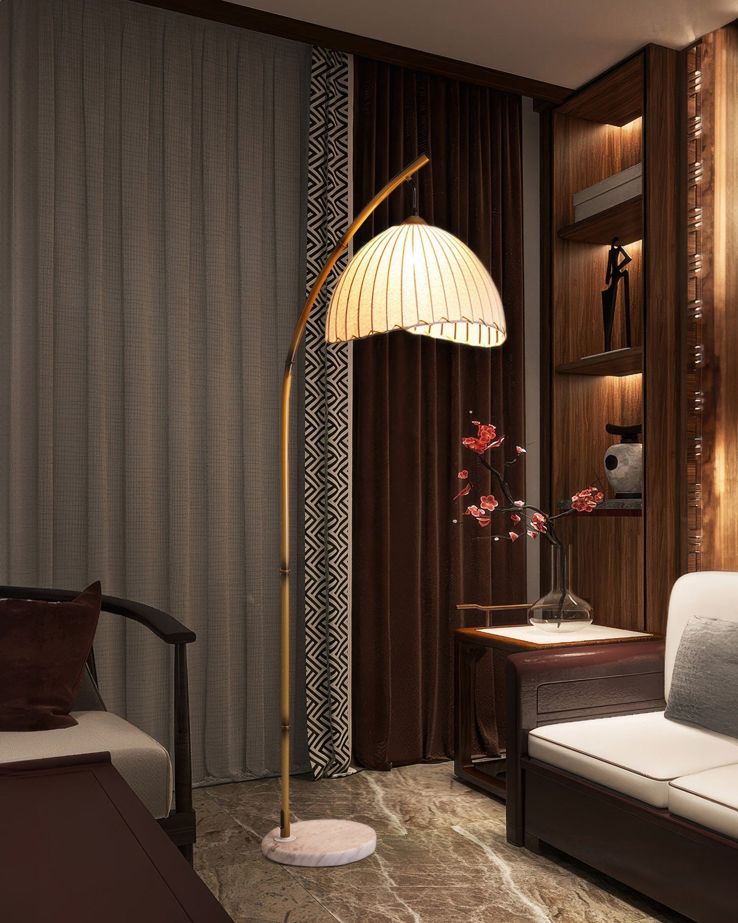 Bamboo Floor Lamp With Fabric Shade For Serene Zen Ambience NALANI