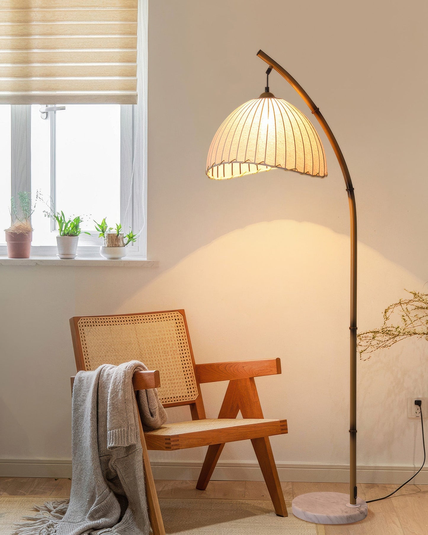 Bamboo Floor Lamp With Fabric Shade For Serene Zen Ambience NALANI