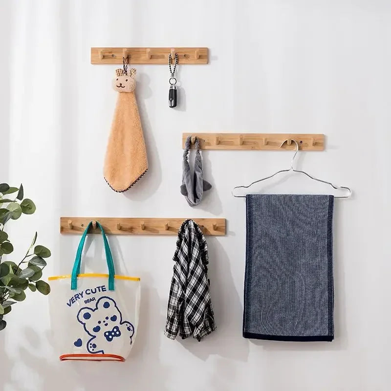 Bamboo Wall Coat Rack with Hooks for Jackets and Keys NaLani