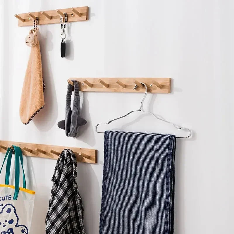 Bamboo Wall Coat Rack with Hooks for Jackets and Keys NaLani
