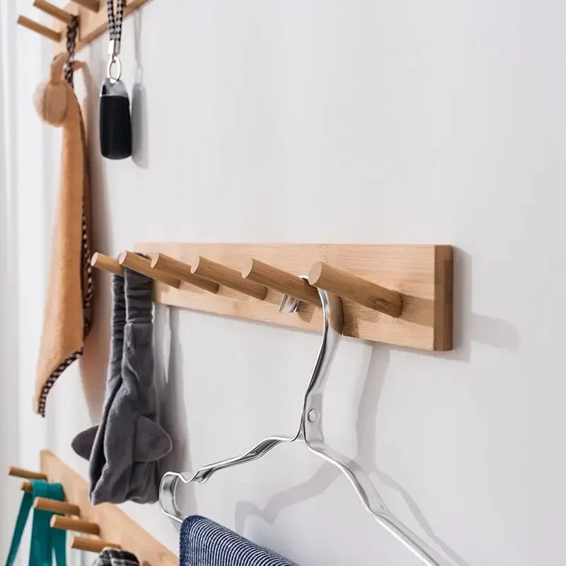 Bamboo Wall Coat Rack with Hooks for Jackets and Keys NaLani