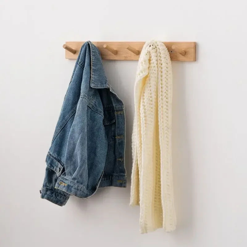 Bamboo Wall Coat Rack with Hooks for Jackets and Keys NaLani