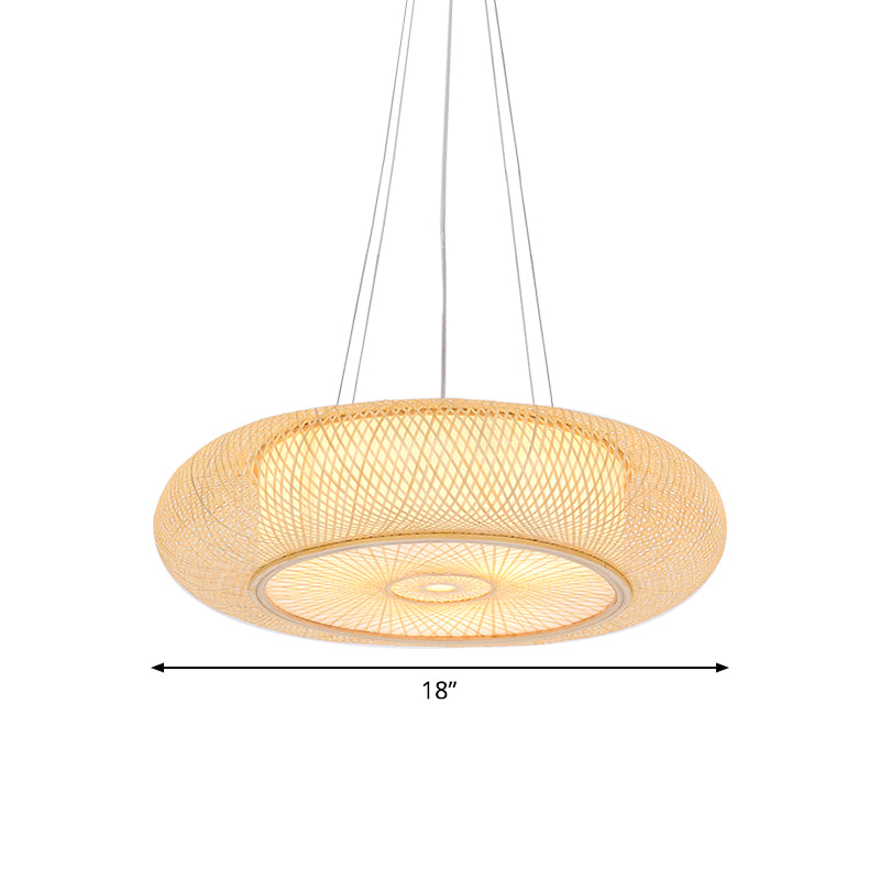 Beige Round Bamboo Pendant Light 3 Light Fixture Ceiling NALANI