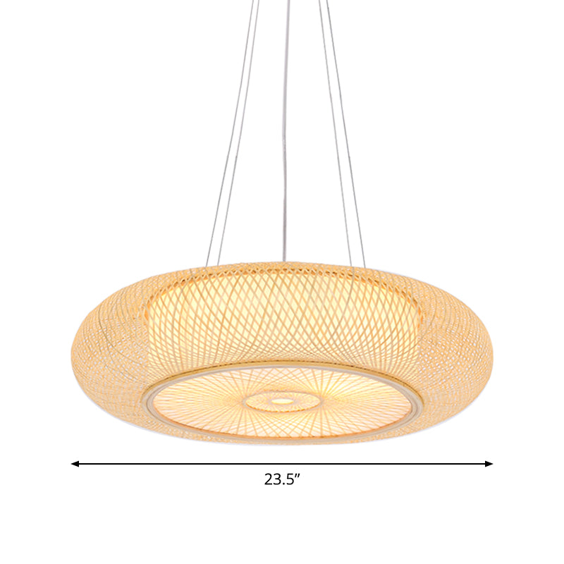 Beige Round Bamboo Pendant Light 3 Light Fixture Ceiling NALANI