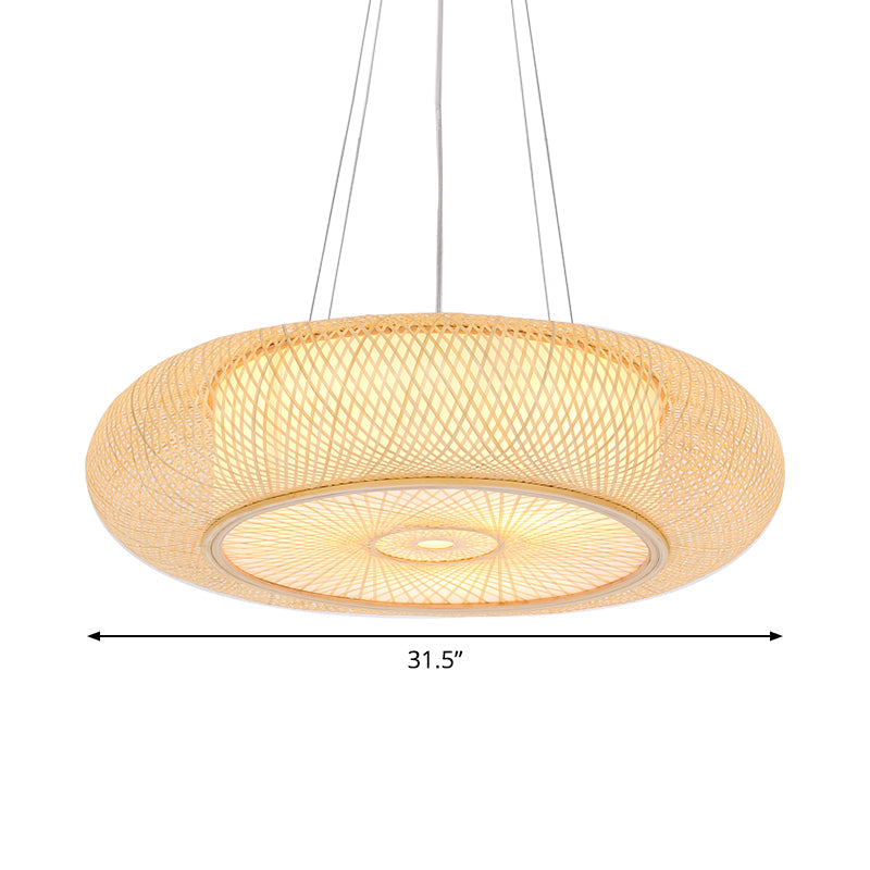 Beige Round Bamboo Pendant Light 3 Light Fixture Ceiling NALANI