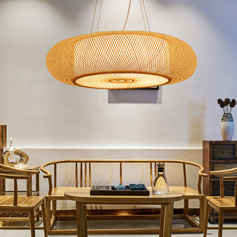 Beige Round Bamboo Pendant Light 3 Light Fixture Ceiling NALANI