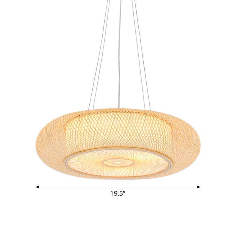 Beige Round Bamboo Pendant Light 3 Light Fixture Ceiling NALANI