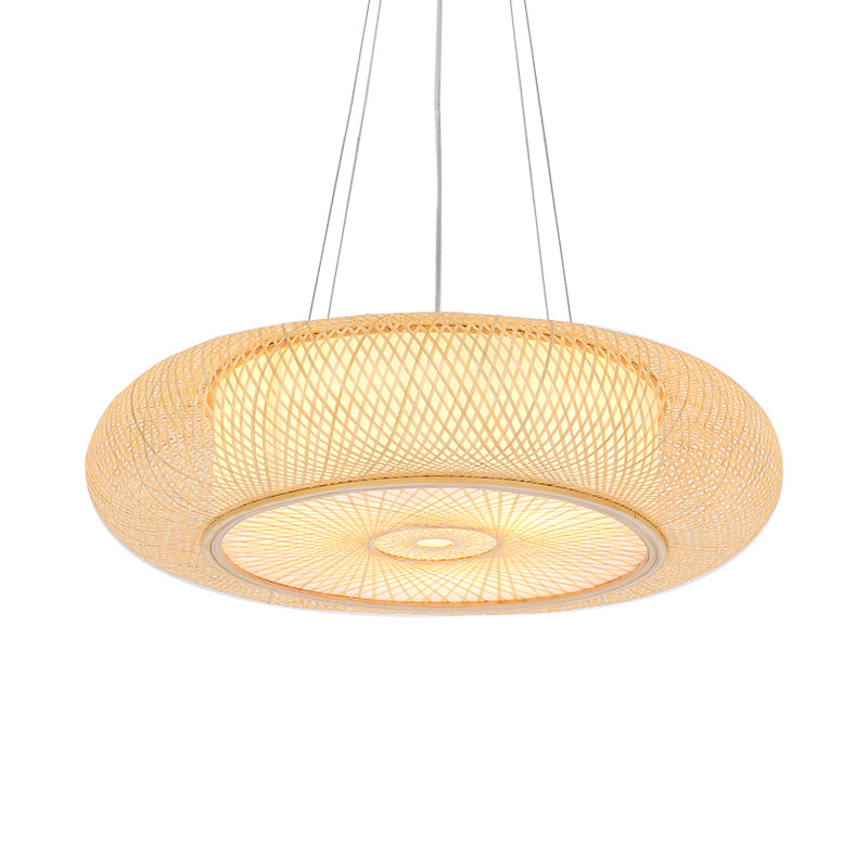 Beige Round Bamboo Pendant Light 3 Light Fixture Ceiling NALANI