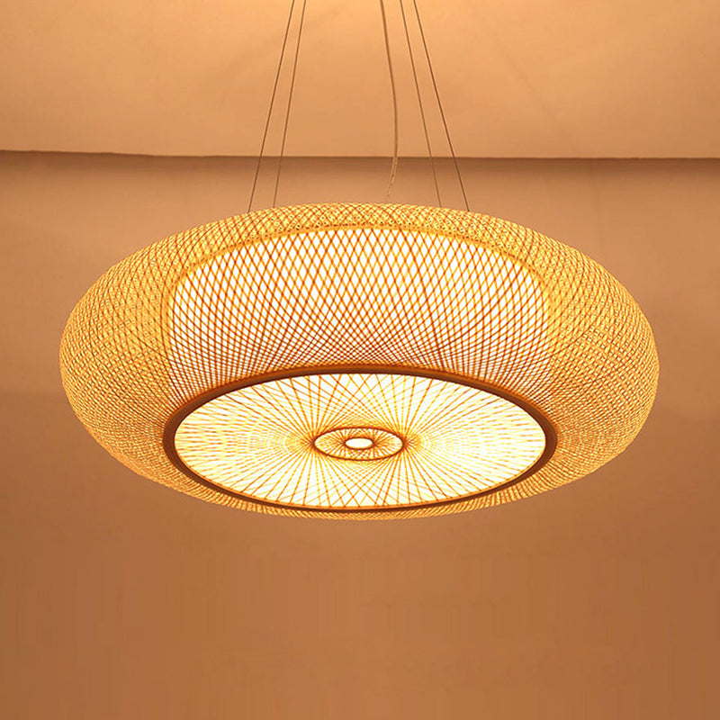Beige Round Bamboo Pendant Light 3 Light Fixture Ceiling Beige NALANI
