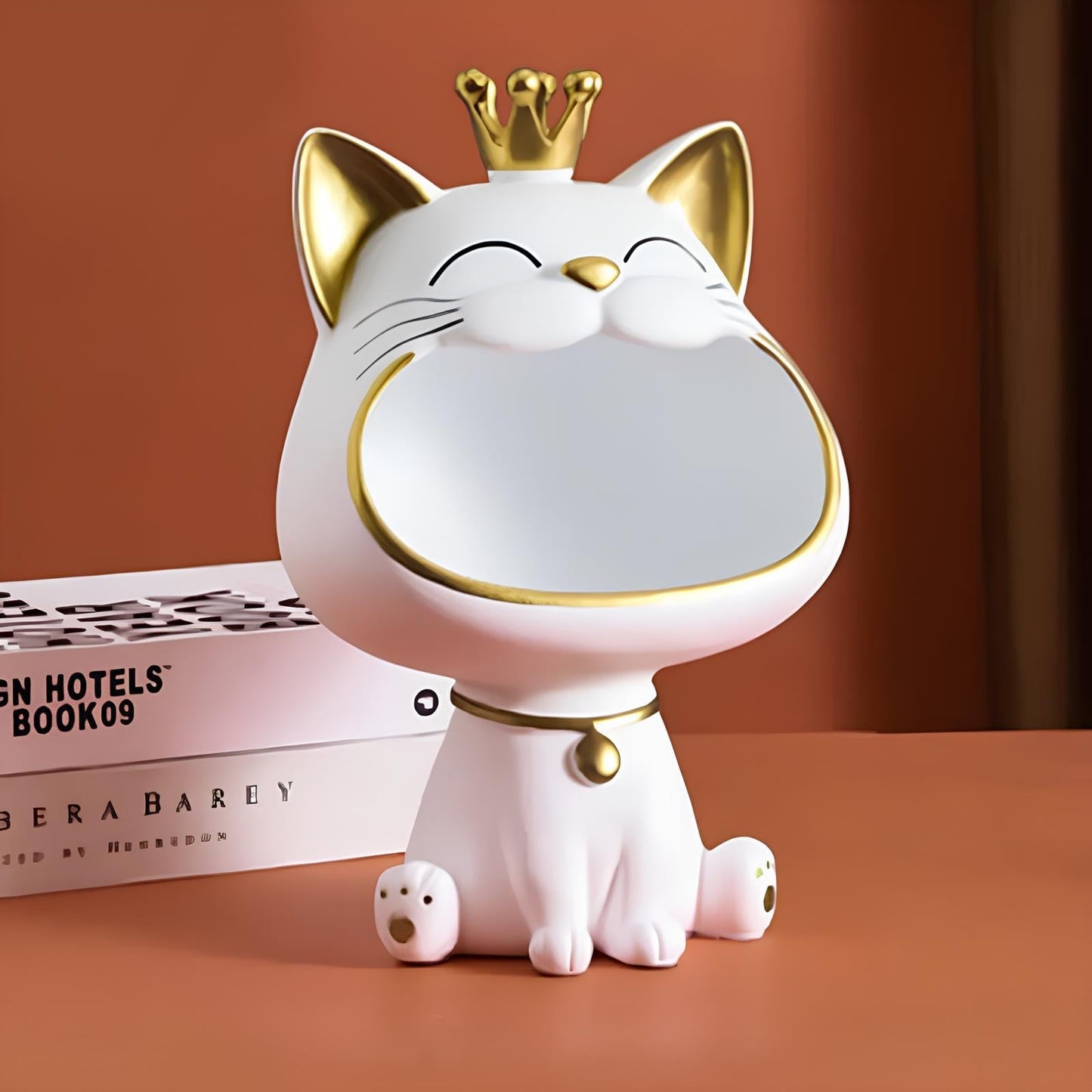 Big Mouth Cat Key Holder Decorative Tray For Entryway White NALANI