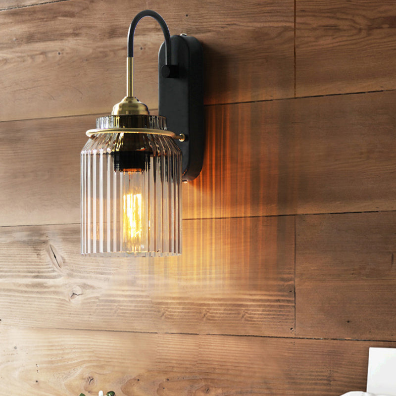 Black Farmhouse Bedside Sconce Prismatic Glass Can Shade NALANI