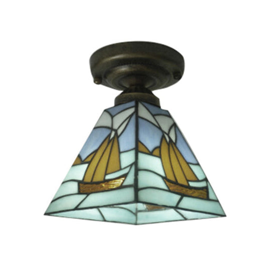 Blue Nautical Sailboat Glass Flush Ceiling Light For Bath NALANI