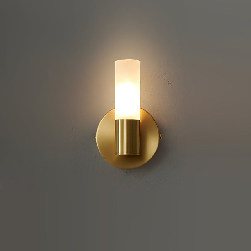 Brass LED Wall Lamp With Glass Cylinder Shade Diffused Glow L 3.1″ x W 2.4″ x H 5.1″ Brass & White NALANI