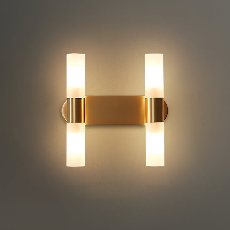 Brass LED Wall Lamp With Glass Cylinder Shade Diffused Glow L 7.1″ x W 2.4″ x H 7.1″ Brass & White NALANI