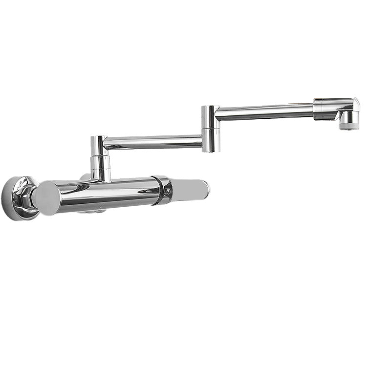 Brass Wall Mounted Pot Filler Faucet With Single Lever Silver Side Handles Dual-mode Water Outlet NALANI