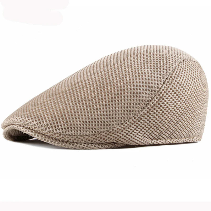 Breathable Mesh Chauffeur Beret Hat Flat Cap Lightweight Beige 56-61cm NALANI