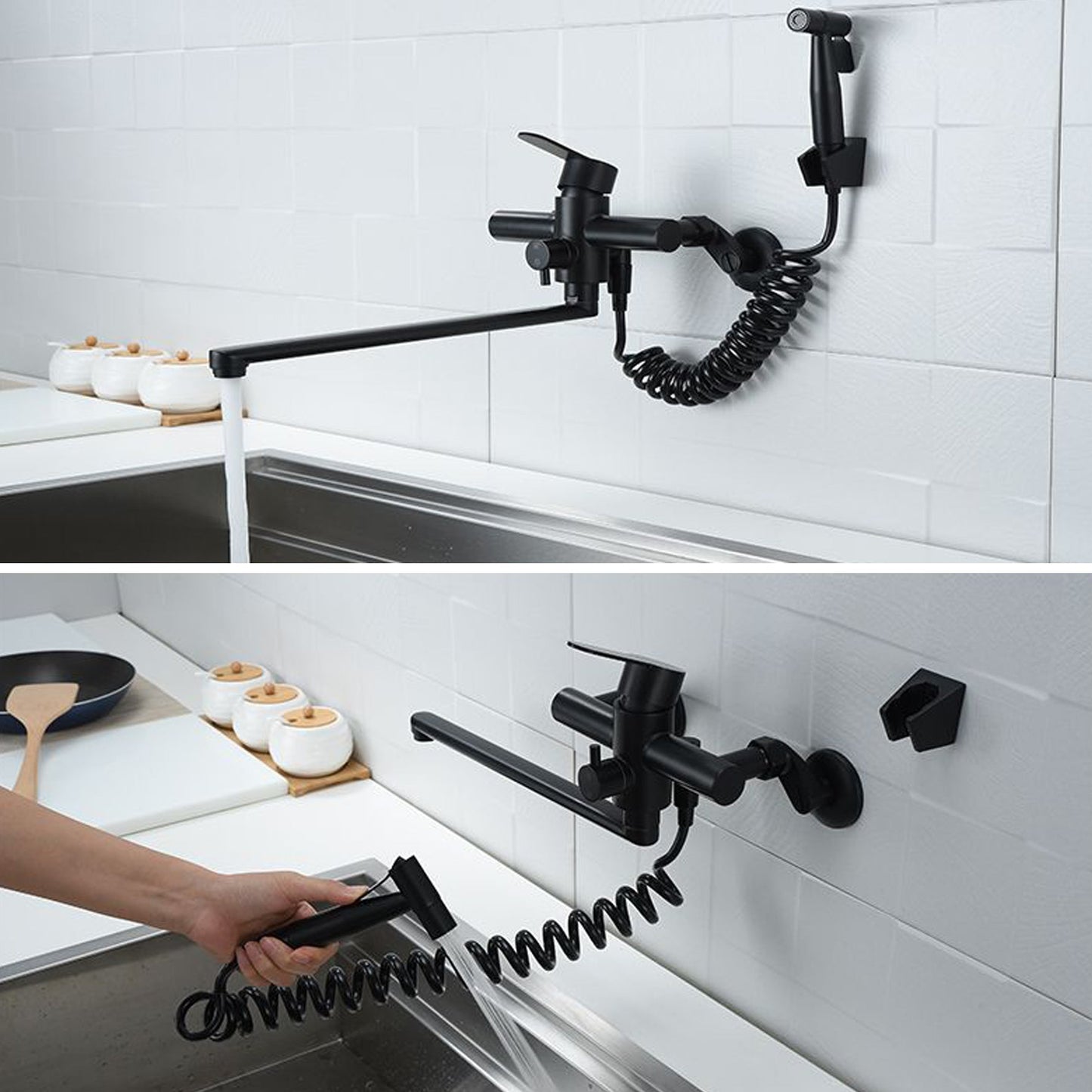 Bridge Style Kitchen Faucet Stainless Steel Swivel Spout NALANI