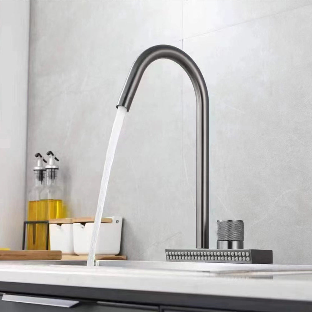 Brushed Nickel Kitchen Faucet With Swivel Spout Deck Mounted Elbow Outlet NALANI