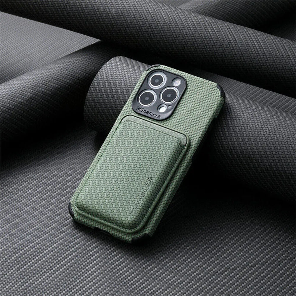 Carbon Fiber Wallet Case For Smartphone Magnetic Slim Carbon Green NALANI