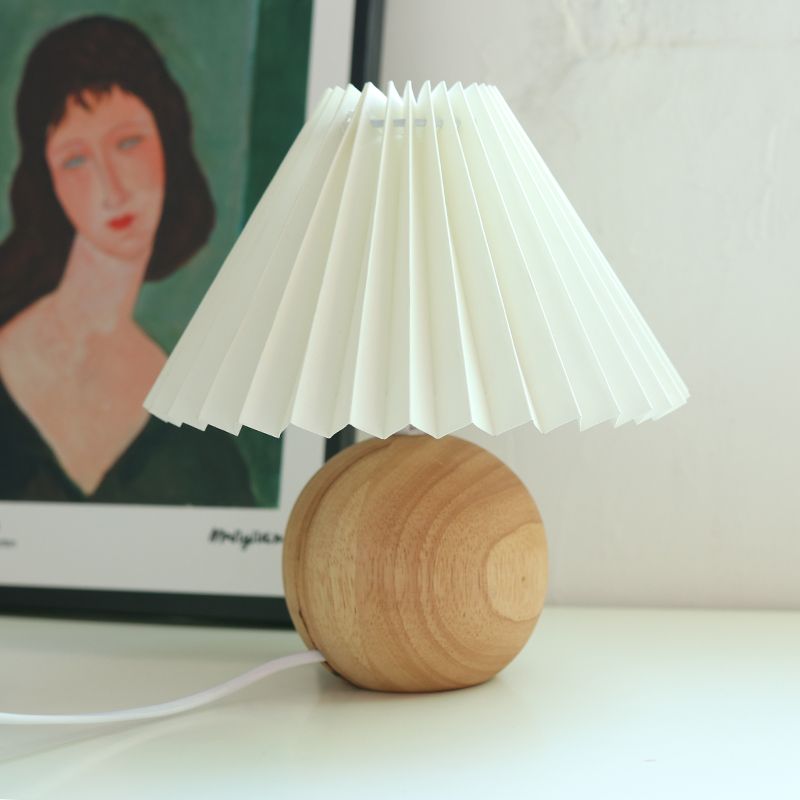 Ceramic Night Lamp with Textile Shade and Modern Design 24 x 27 x 12 cm Wood White NALANI