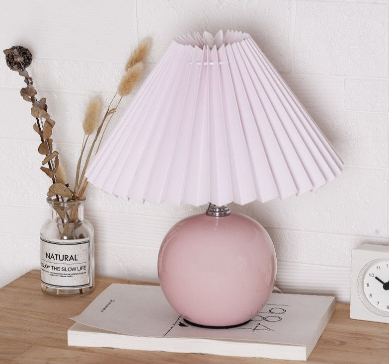 Ceramic Night Lamp with Textile Shade and Modern Design 24 x 27 x 12 cm Pink NALANI