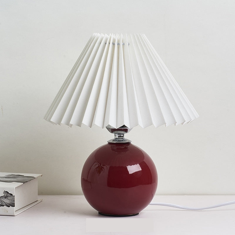 Ceramic Night Lamp with Textile Shade and Modern Design 24 x 27 x 12 cm Wine White NALANI