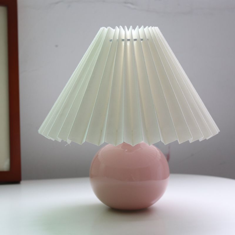 Ceramic Night Lamp with Textile Shade and Modern Design 24 x 27 x 12 cm Pink White NALANI