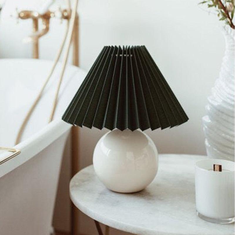 Ceramic Night Lamp with Textile Shade and Modern Design 24 x 27 x 12 cm White Black NALANI