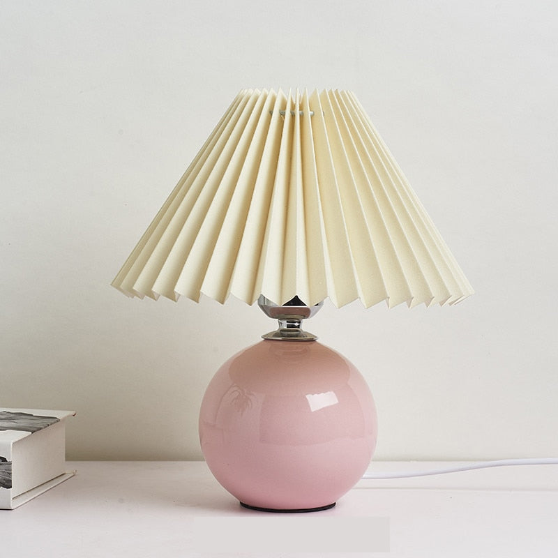 Ceramic Night Lamp with Textile Shade and Modern Design 24 x 27 x 12 cm Pink Beige NALANI
