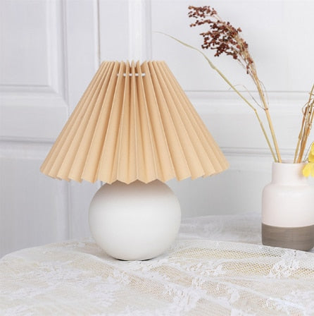 Ceramic Night Lamp with Textile Shade and Modern Design 24 x 27 x 12 cm White brown NALANI